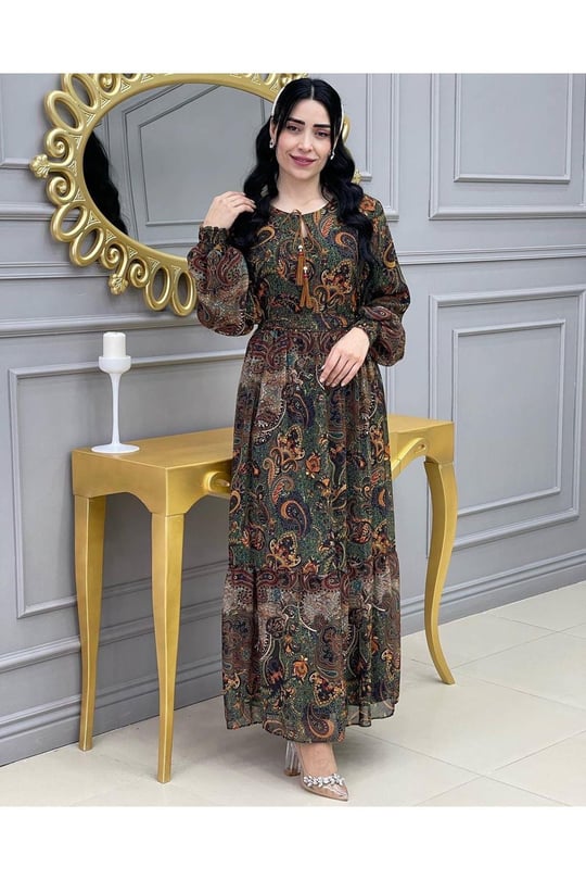 Şal Desen Elbise 215 Yeşil