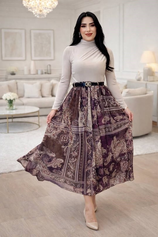 Şal Desen Şifon Etek 239 T-26 Mürdüm