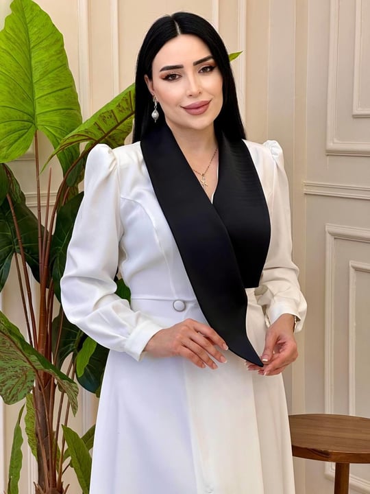 Şal Yaka Krep Elbise 7041 T025 Beyaz