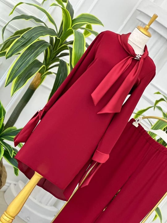 Saten Detay İkili Takım 22041 Bordo