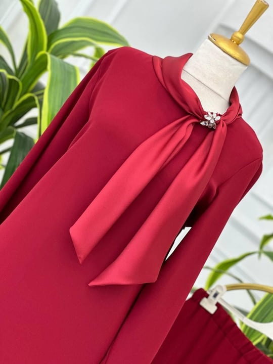 Saten Detay İkili Takım 22041 Bordo