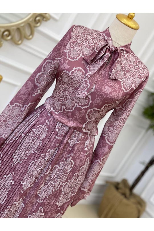 Saten Piliseli Elbise 1191 Purdra