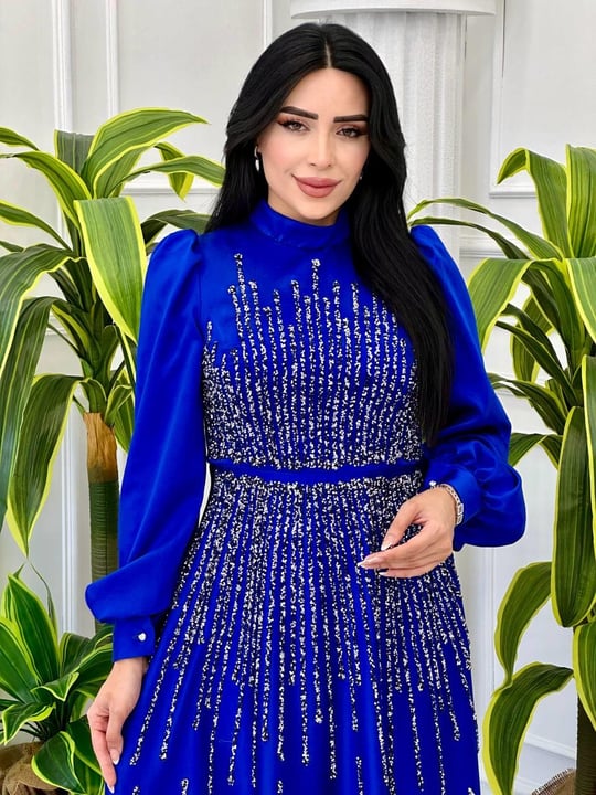 Saten Taşlı Abiye 4646 t-24 Saks