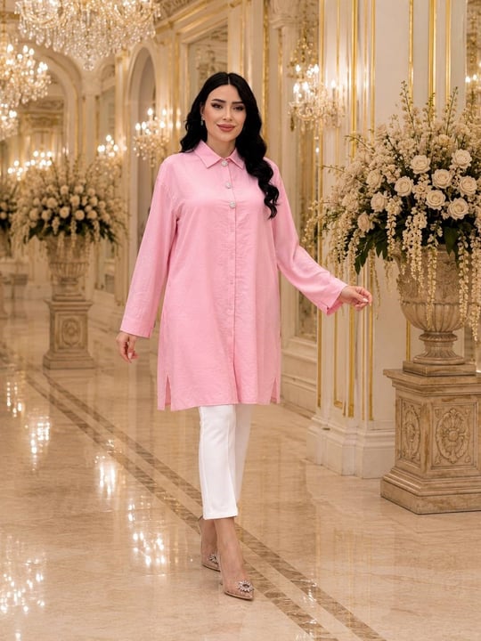 Şehirli Stil Uzun Gömlek 260148 T-26 pembe