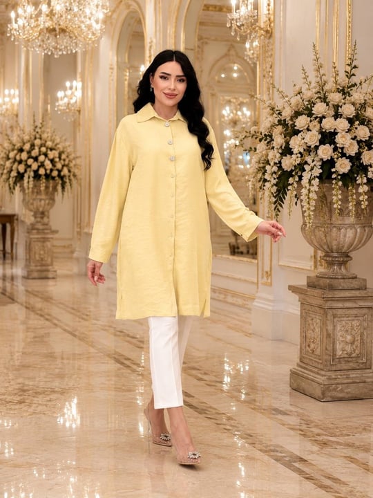Şehirli Stil Uzun Gömlek 260148 T-26 Sarı