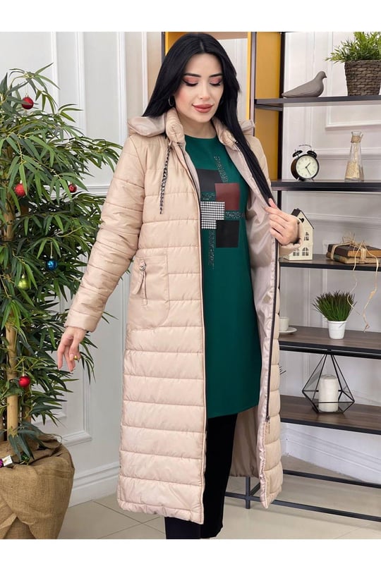 Şerit Desen Şişme Kaban 4005 Bej