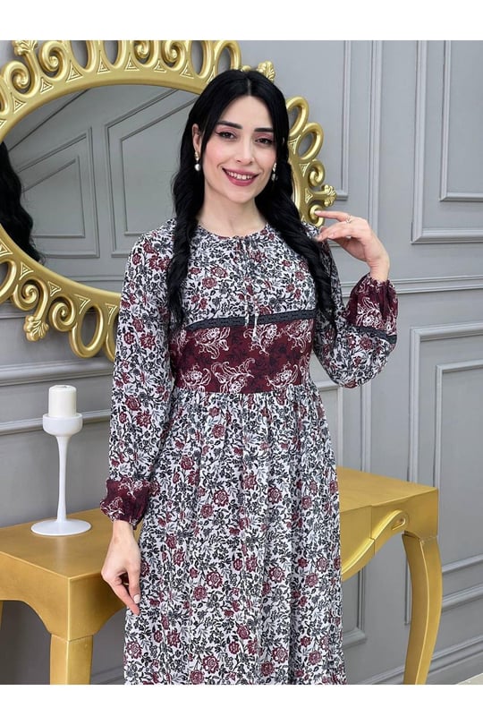 Şerit Detay Şifon Elbise 3370 Rose