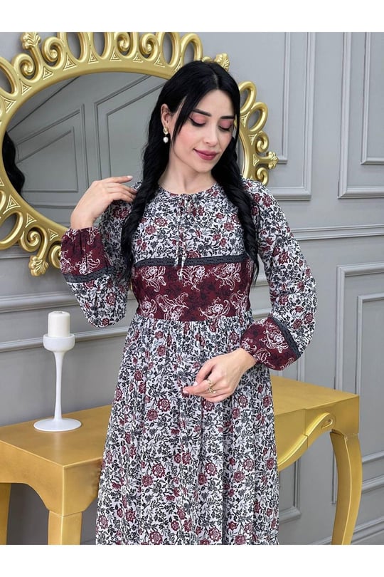 Şerit Detay Şifon Elbise 3370 Rose
