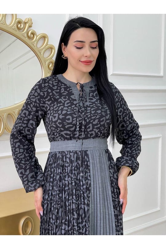 Şerit Pilise Elbise 1136 Siyah
