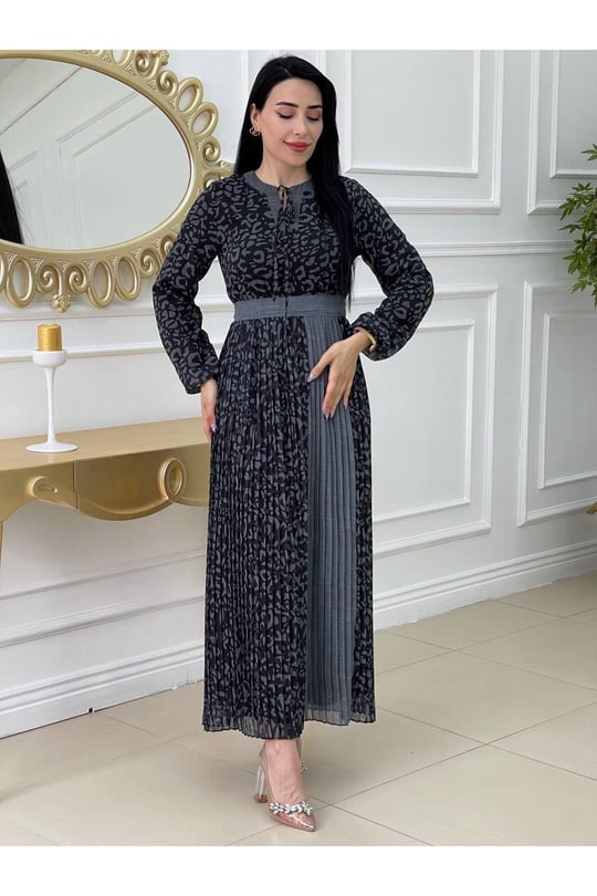 Şerit Pilise Elbise 1136 Siyah