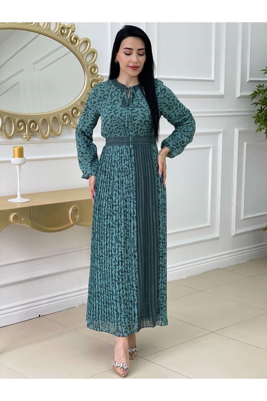 Şerit Pilise Elbise 1136 Yeşil