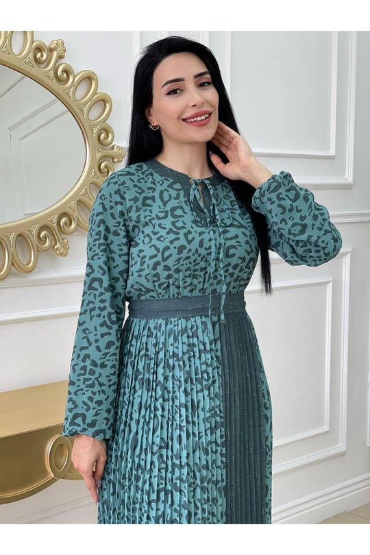 Şerit Pilise Elbise 1136 Yeşil