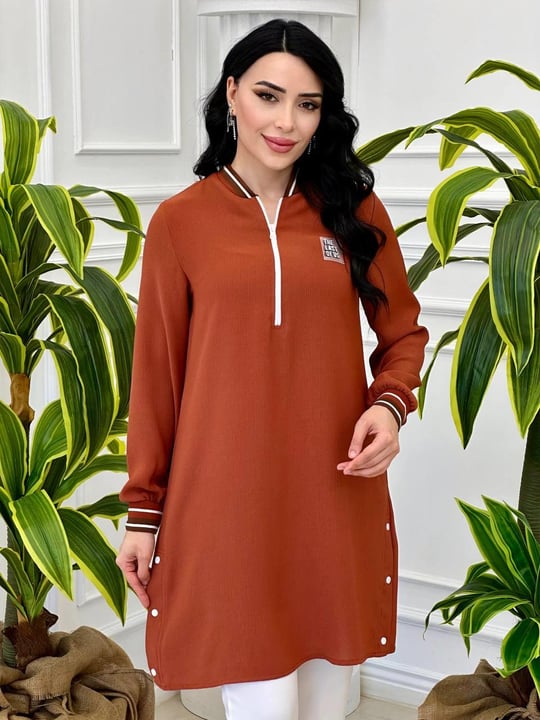 Şerit Ribanalı Spor Tunik 1074 T-24 Kiremit
