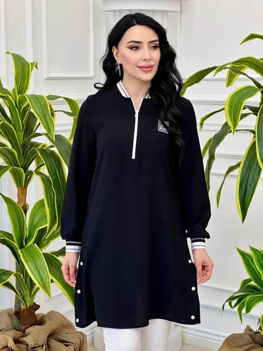 Şerit Ribanalı Spor Tunik 1074 T-24 Siyah