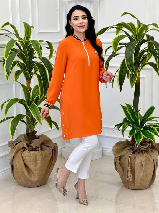 Şerit Ribanalı Spor Tunik 1074 T-24 Turuncu