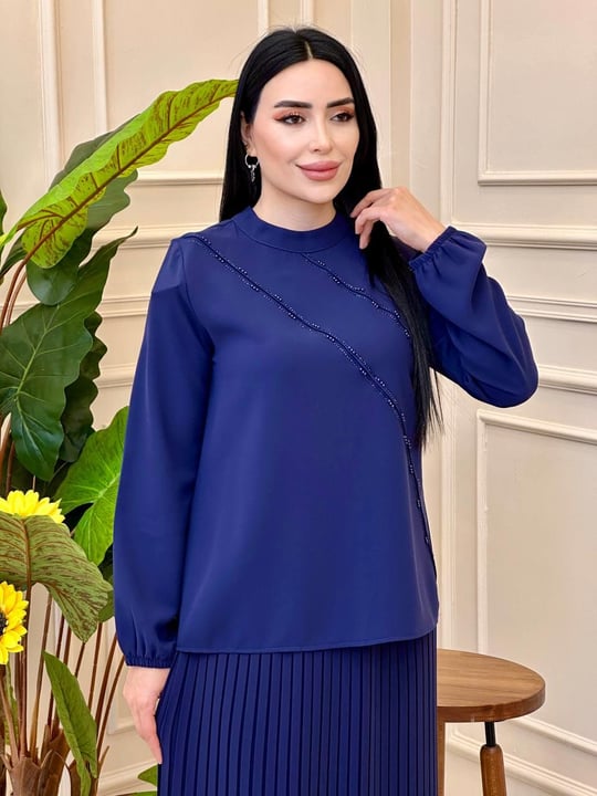 Şerit Taş İşleme Etekli Takım 1382 T025 Lacivert