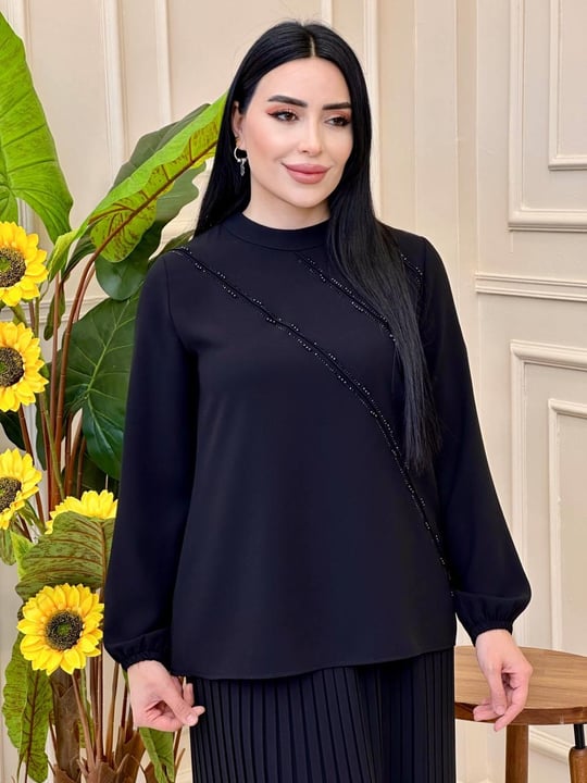 Şerit Taş İşleme Etekli Takım 1382 T025 Siyah