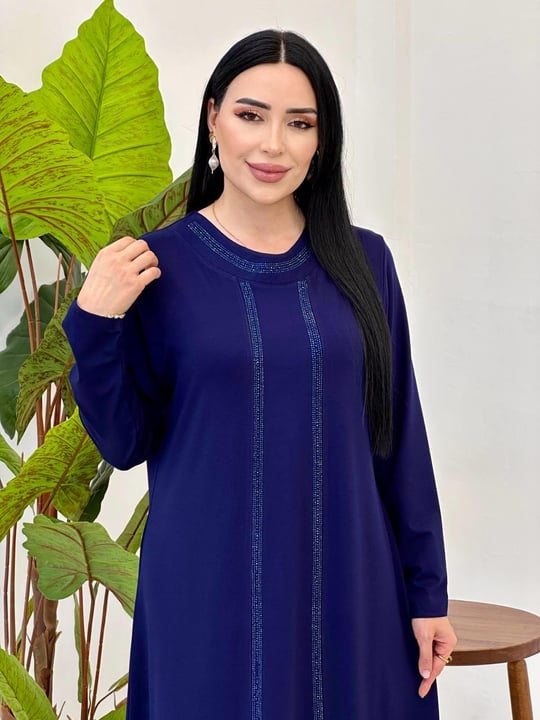 Şerit Taş Penye Anne Elbise Lacivert