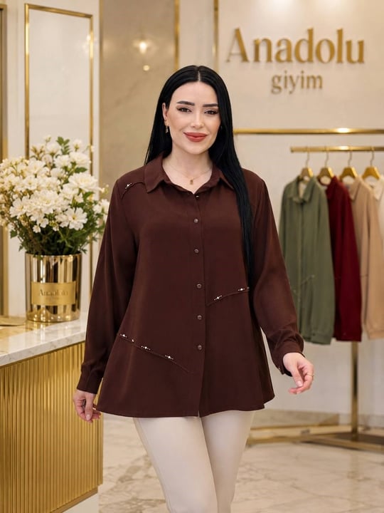 Şerit Taş Polo Yaka Gömlek 5373 T-26 Kahverengi