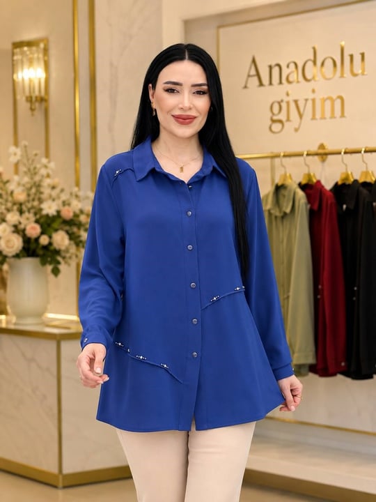 Şerit Taş Polo Yaka Gömlek 5373 T-26 Saks