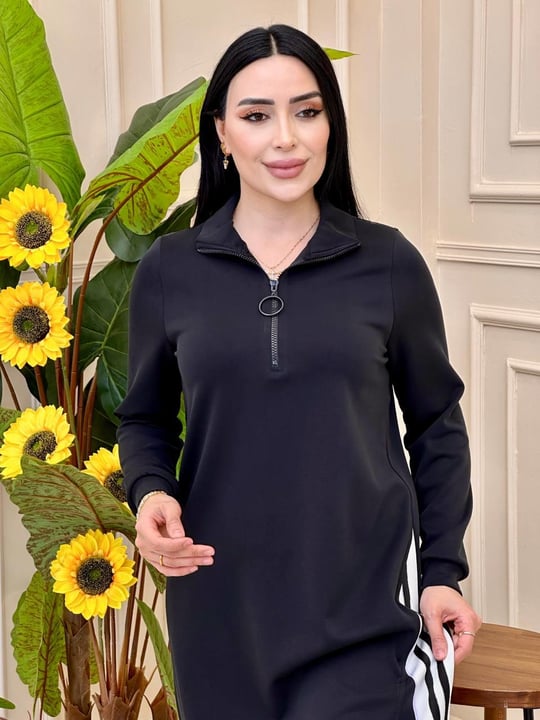 Şeritli Modal Spor Elbise 20600 e025 Siyah