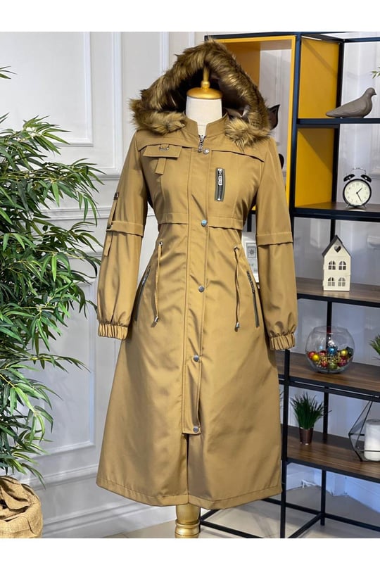 Şeritli Parka Kaban 4222 Camel