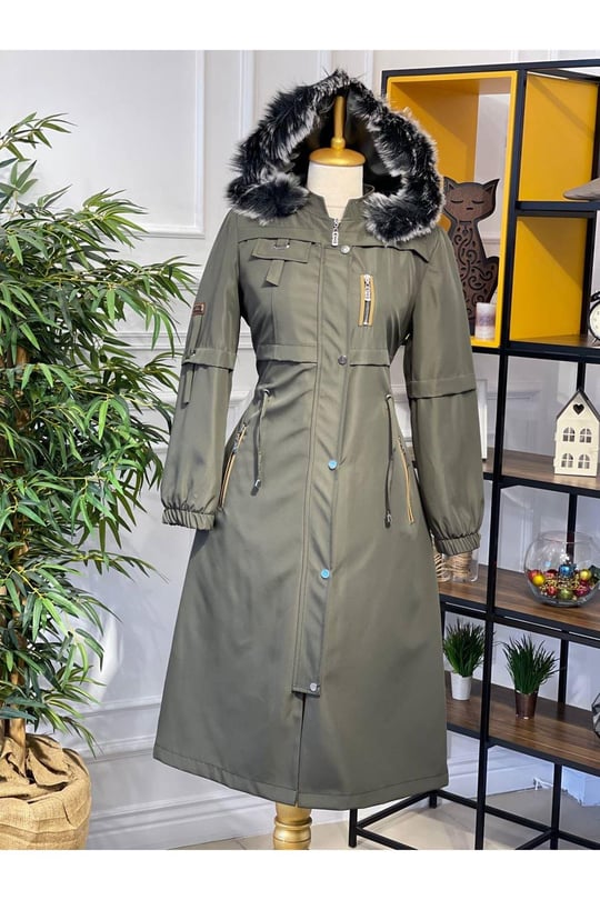 Şeritli Parka Kaban 4222 Haki