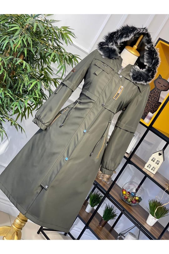 Şeritli Parka Kaban 4222 Haki