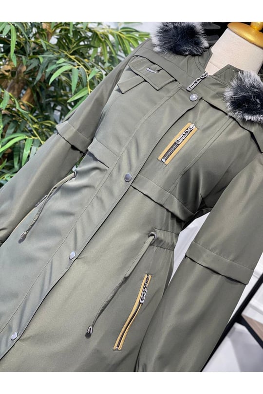 Şeritli Parka Kaban 4222 Haki