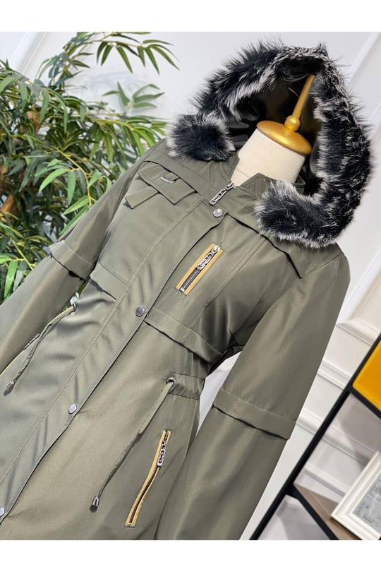 Şeritli Parka Kaban 4222 Haki