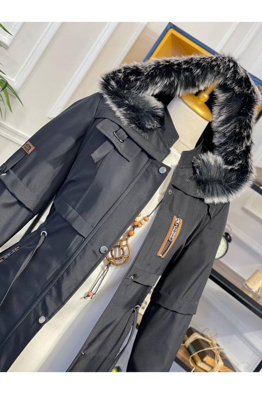 Şeritli Parka Kaban 4222 Siyah