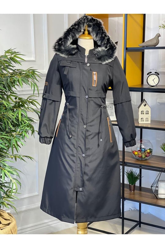 Şeritli Parka Kaban 4222 Siyah