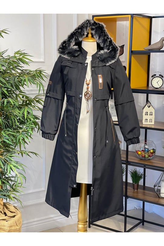 Şeritli Parka Kaban 4222 Siyah