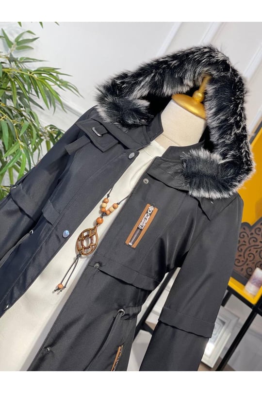 Şeritli Parka Kaban 4222 Siyah