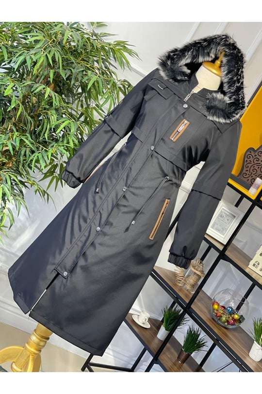 Şeritli Parka Kaban 4222 Siyah