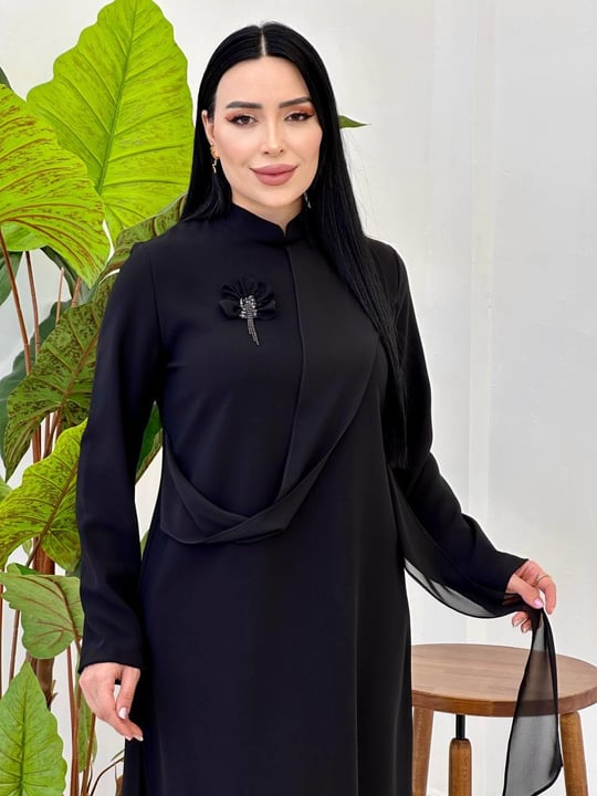 Şifon Bağlama Tunik 2113 Siyah