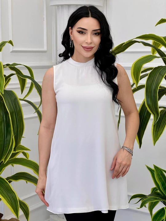 Şifon Detaylı Kolsuz İçlik 10270 T-24 Beyaz