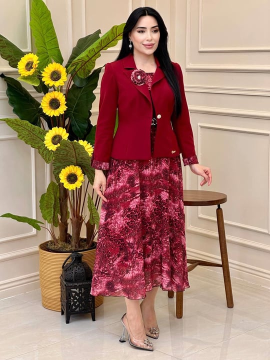 Şifon Elbise Ceketli Takım 0461 t025 Bordo