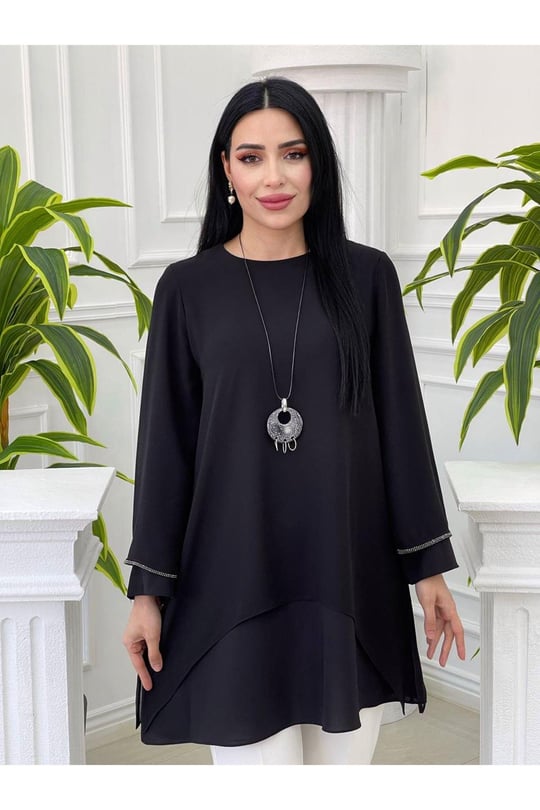 Şifonlu Tunik 3864-Siyah