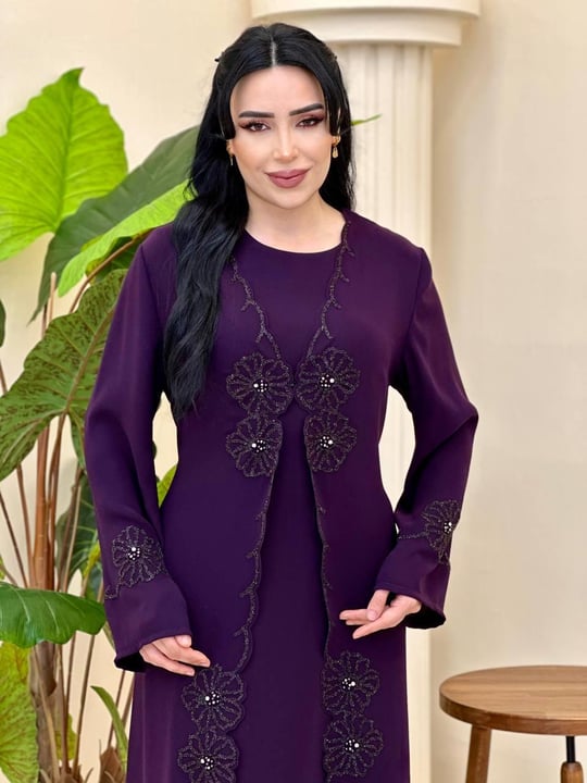 Sim İşleme Abaya Elbise 3019 T-26 Mor