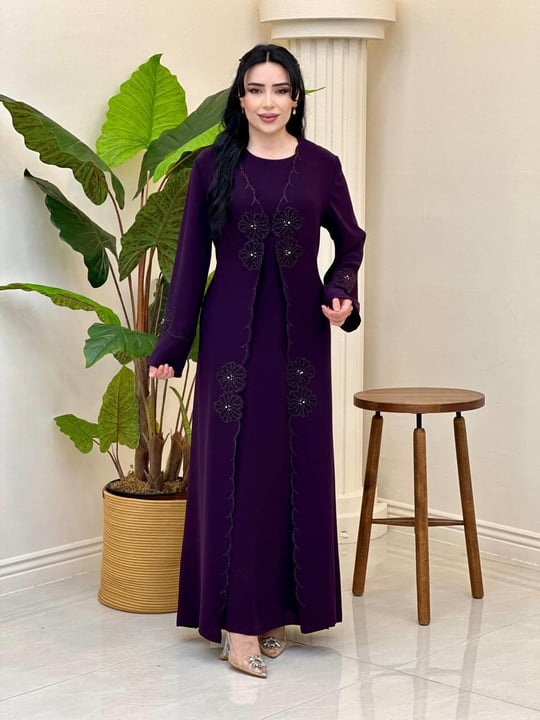 Sim İşleme Abaya Elbise 3019 T-26 Mor