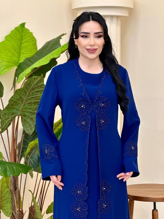 Sim İşleme Abaya Elbise 3019 T-26 Saks