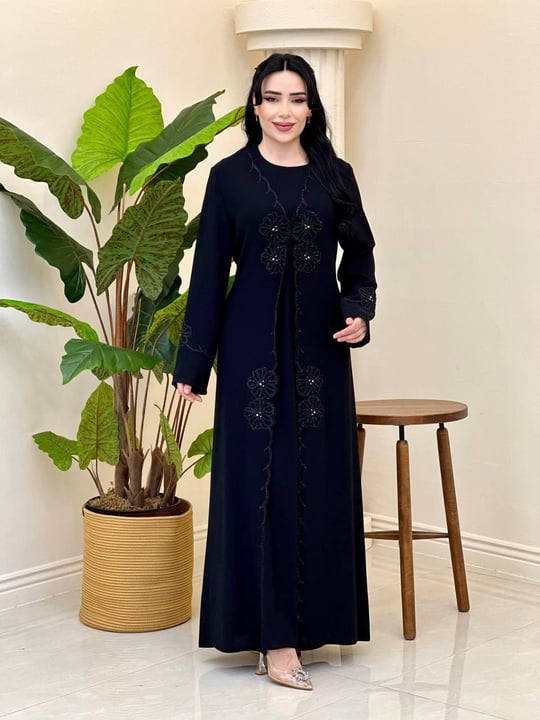 Sim İşleme Abaya Elbise 3019 T-26 Siyah