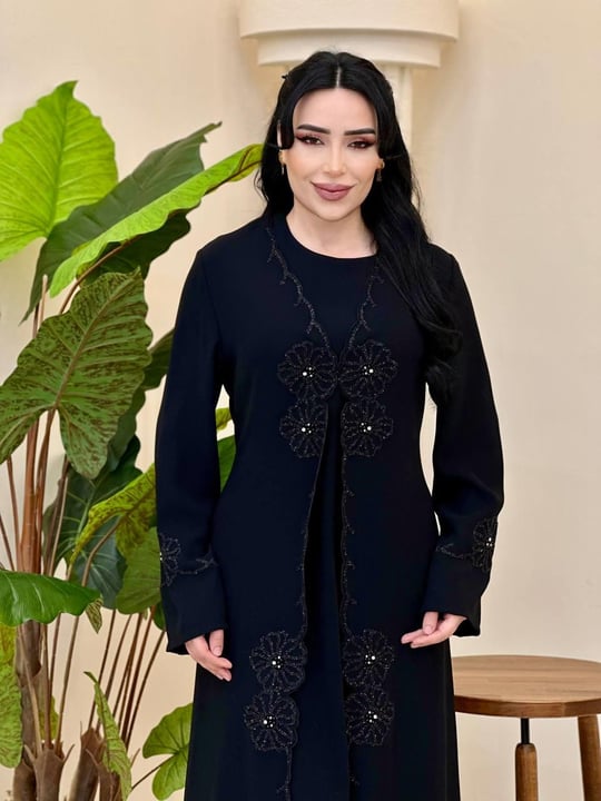Sim İşleme Abaya Elbise 3019 T-26 Siyah