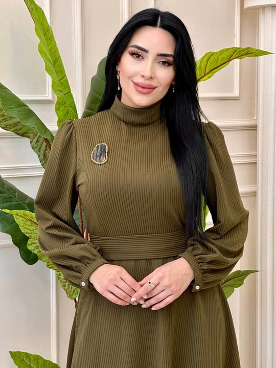 Sim Şeritli Örme Elbise 1736 t-24 Haki