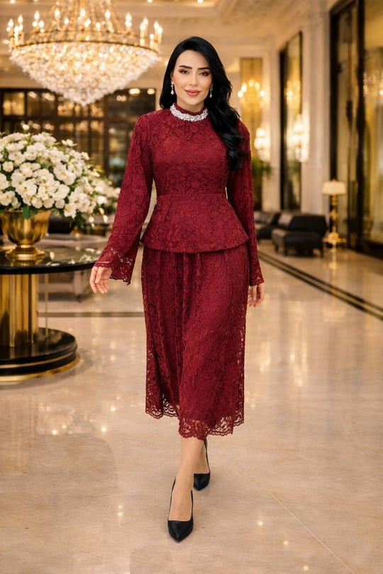 Sırt İp Bağlama Güpür Etekli Takım 1798 T-26 Bordo