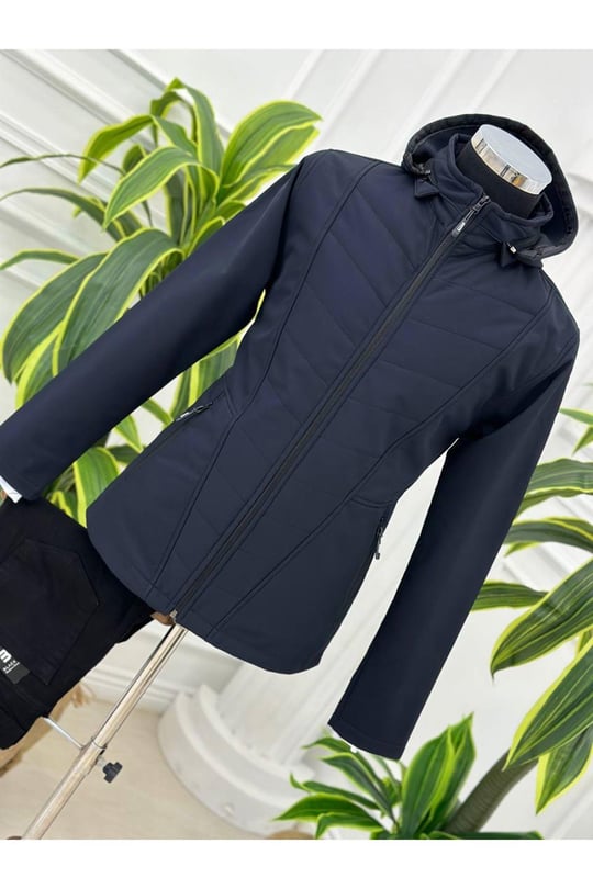 Sofjel Kapşonlu Elyaf Dikimli Mont 7245 T-24 Lacivert