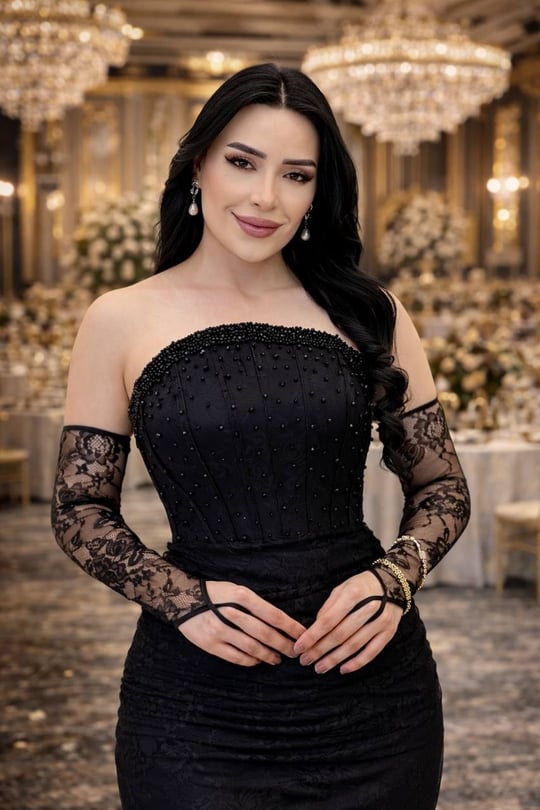 Straplez Seyyar Kolluk Güpür Abiye 193 T-26 Siyah