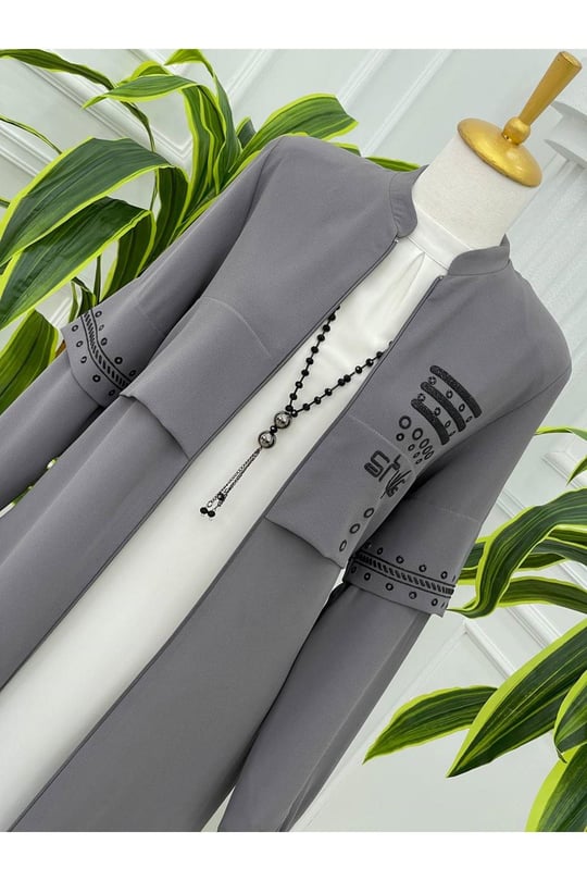 Style Baskı Pardesü 4077 Gri