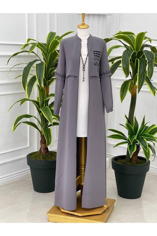 Style Baskı Pardesü 4077 Gri